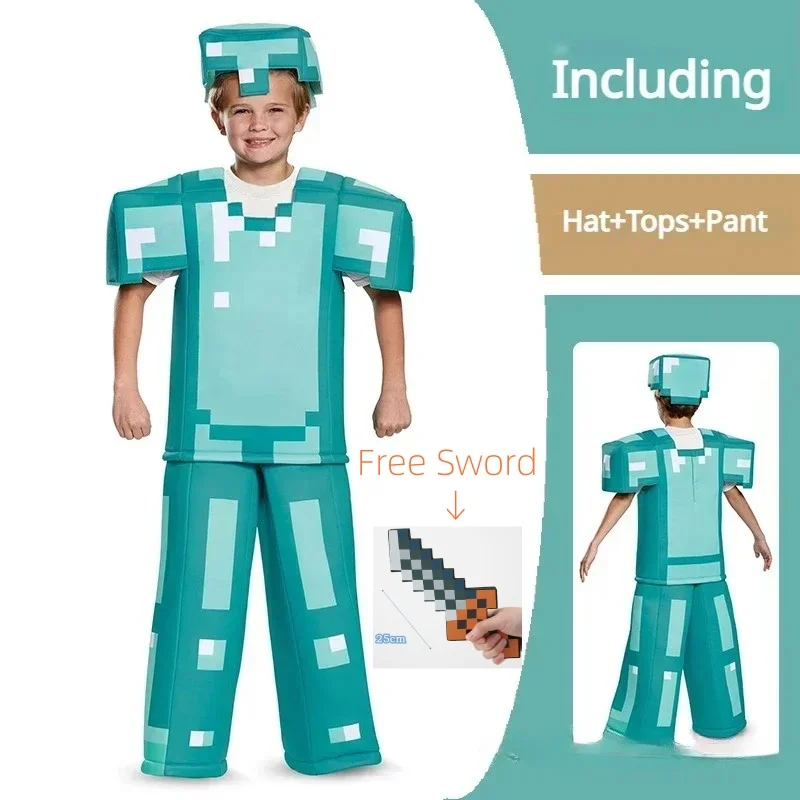 New Kids Cosplay Costume Deluxe My World Minecraftinglies Sets With Sword Halloween Diamond Armor Series Cosplay Games Toy Gifts