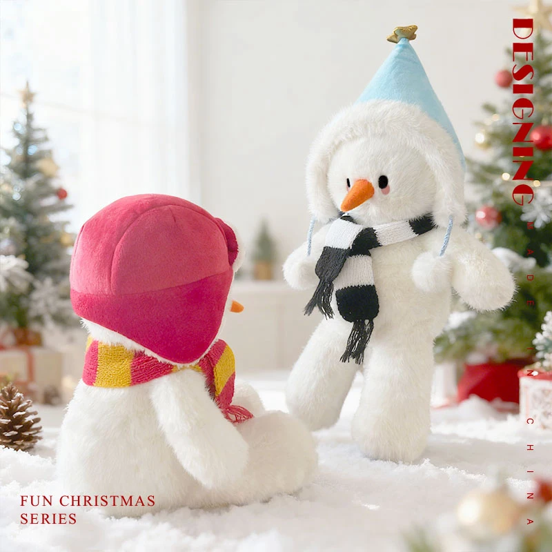 37 cm ﻿   Peluche pupazzo di neve di Natale che indossa una sciarpa Adorabile pupazzo di neve farcito morbido bambola di peluche Decorazioni festive Regalo per ragazza ragazzo
