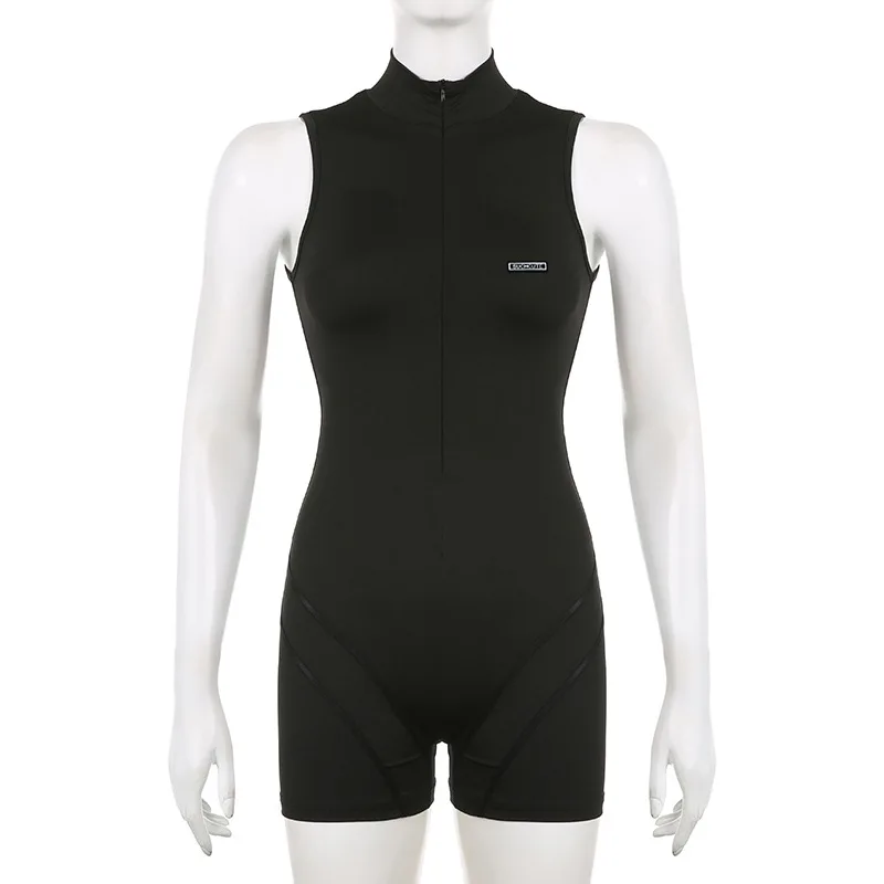 

Summer sleeveless semi high neck invisible zipper fashionable sporty jumpsuit women