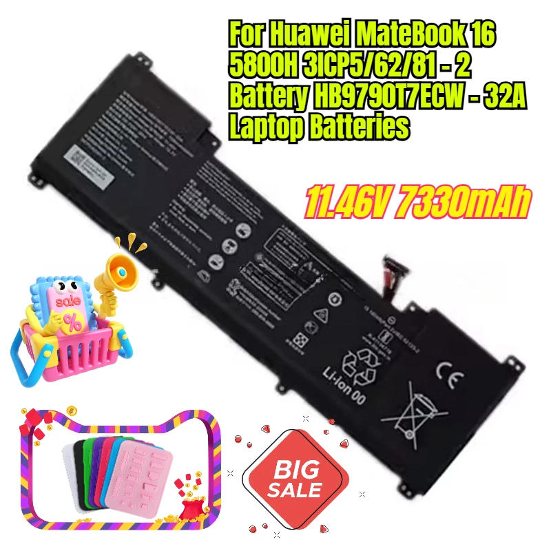 

11.46V 7330mAh for Huawei MateBook 16 5800H 3ICP5/62/81 - 2 Battery HB9790T7ECW - 32A Laptop Batteries