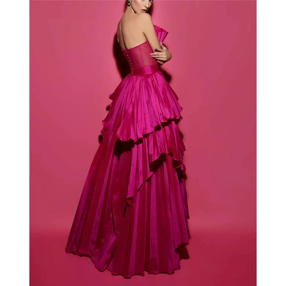 Chic Strapless Party Dresses for Women 2024 Fashion Sleeveless Tiered Pleat Draped Prom Gowns Formal A-Line Evening Dresses