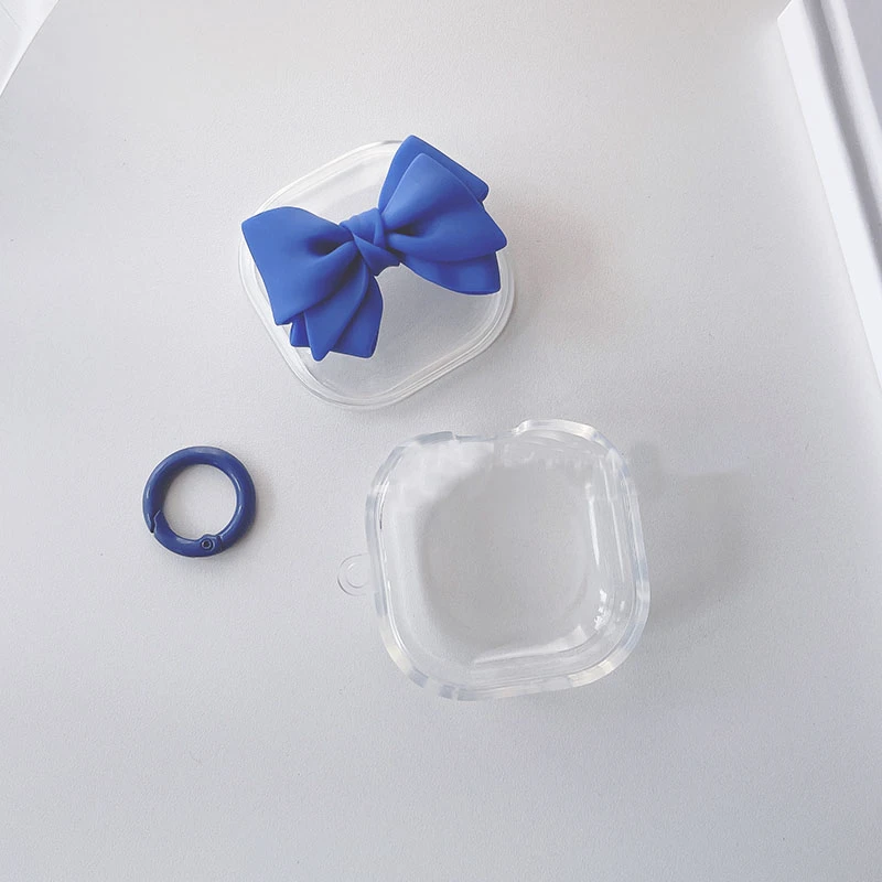 Cute 3D Klein Blue Bear Bow Clear Earbuds Cover For Samsung Galaxy Buds 2 Pro With Keyring Earphone Case For Samsung Buds Live