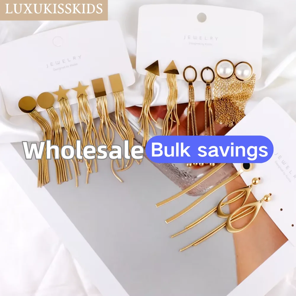 LUXUKISSKIDS Stainless Dangling Earrings Long Tassel Drop Golden Pendients Korean Fashion Women Fairy Wedding Party Accessories