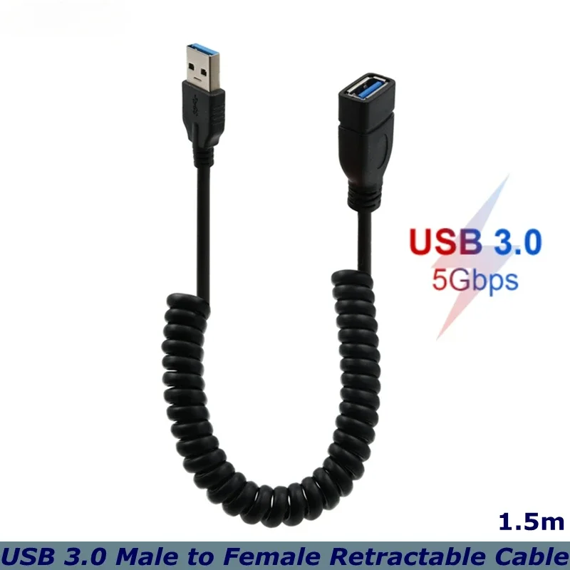 1.5m USB 3.0 Spring Telescopic Extension Cable USB Male To Female Computer Mouse Keyboard U Disk Extension Data Cable