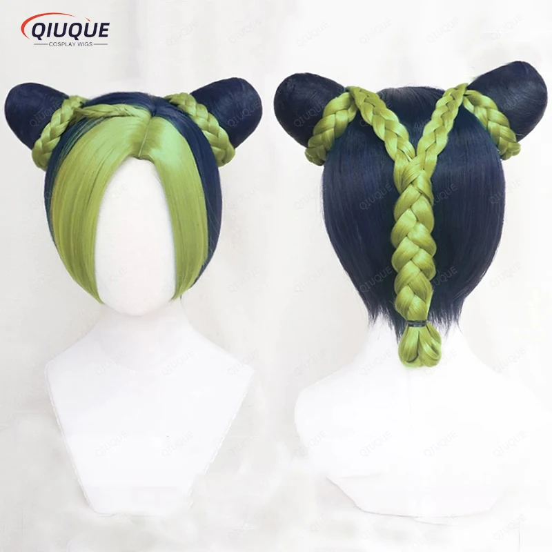 High Quality Jolyne Cujoh Kujo Cosplay Wig Anime JoJo's Bizarre Adventure Golden Wind Buns Braids Cos Hair Wigs + Free Wig Cap