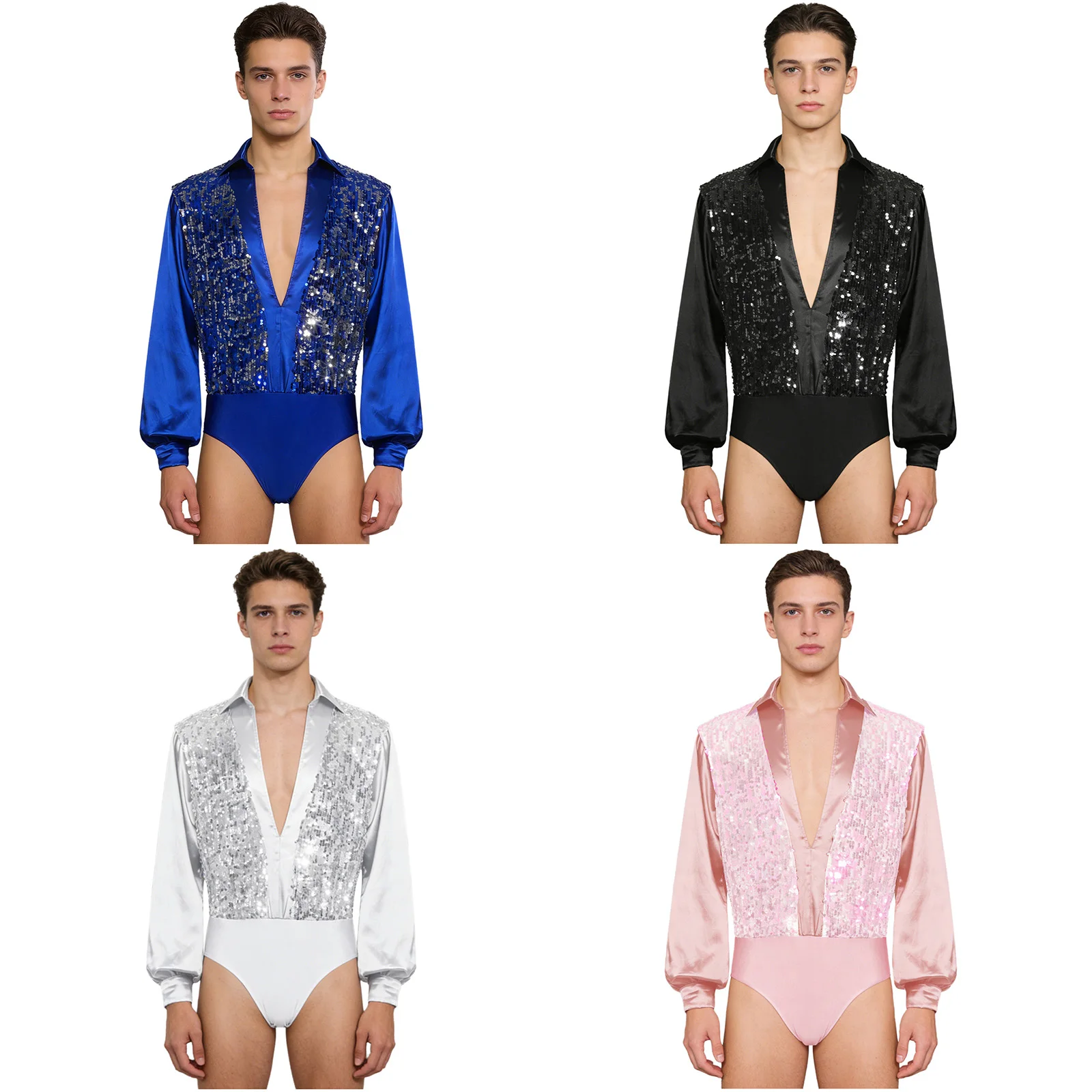 

Мужской боди-костюм для латиноамериканских танцев (ча-ча-ча, танго, румба), бальных танцев, с блестками, пайетками, атласный, с длинным рукавом, для фигурного катания и балета