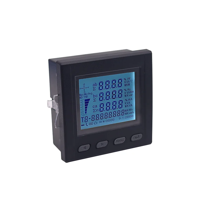 Short Shell Multifunction power meter LCD digital display A V W kWh cos Hz Var panel meter with RS485 Modbus-RTU protocol