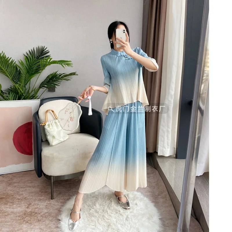 

Pleats 2024 Spring And Summer Pleated Skirt Suit Series National Style Gradient Printing Cheongsam Suit Fashionable And Elegant