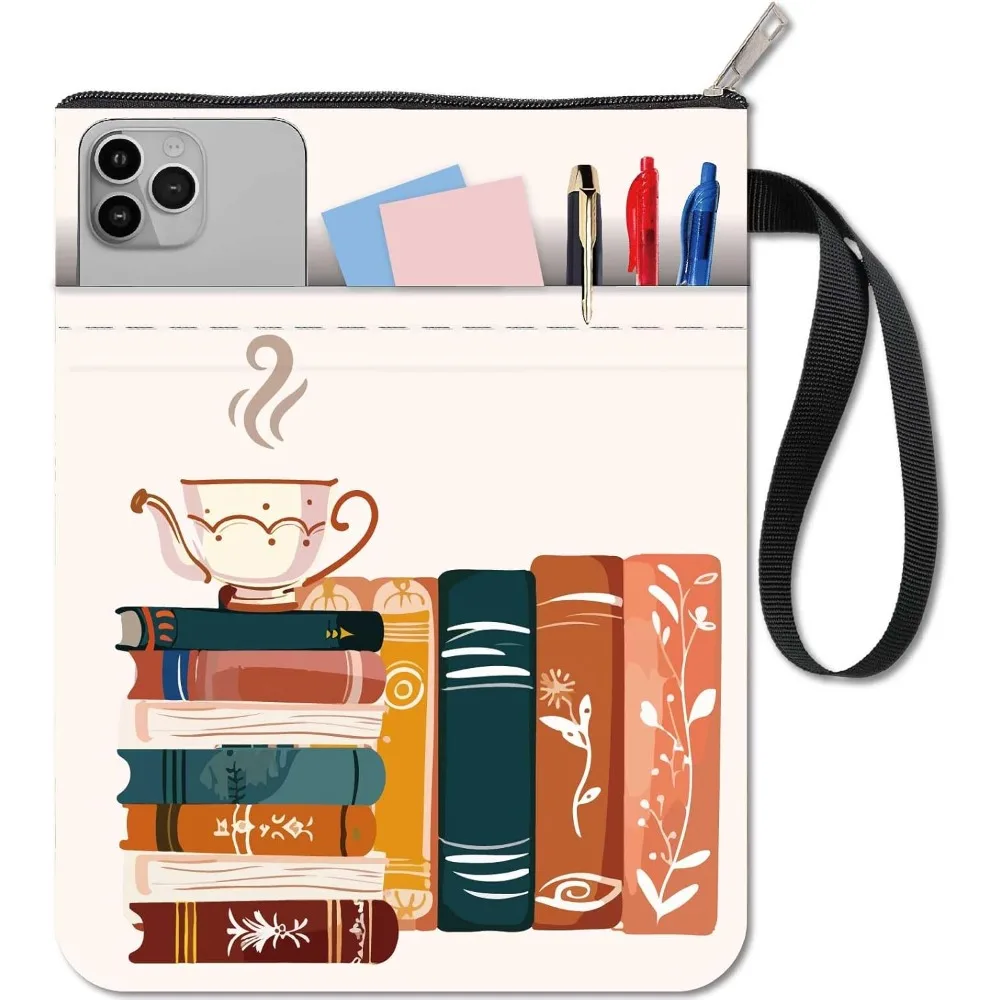 Book Cover Protector Coffee Book Sleeve for Paperbacks Washable Fabric Cloth Books Covers with Zipper and Extra Sleeve Pocket