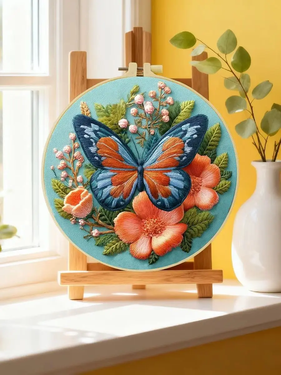 1 Stück 20X20CM/15X15CM 7,87/6,3 Zoll Schmetterlings-Stickerei-Starter-Kit DIY-Kit DIY-Stickerei-Set Handarbeiten Malerei – Detail 6