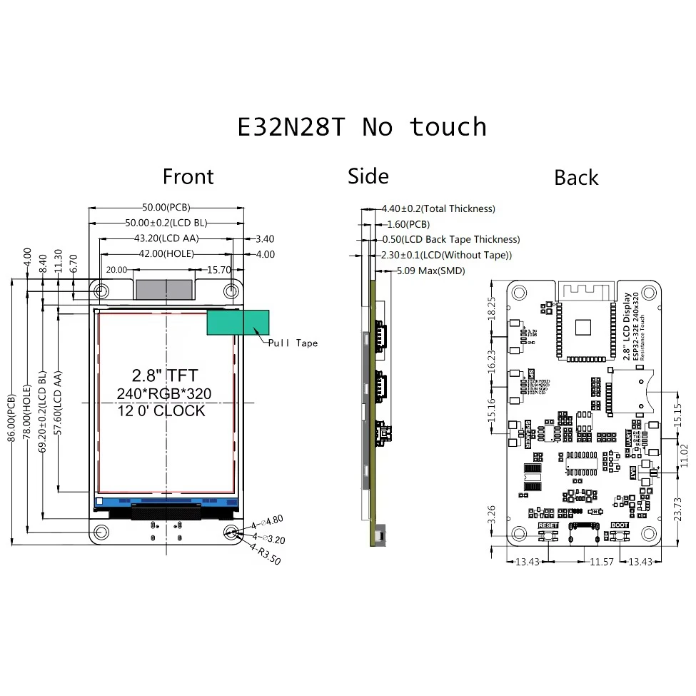 2.8 polegadas ESP32-32 TFT SPI Tela E32R28T E32N28T ESP32-W-ROOM-32E WIFI BLE Módulo Dual-core ILI9341V Driver para IoT