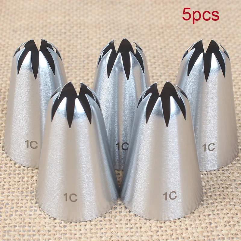 5pcs/set Large Icing Piping Nozzles For Decorating Cake Baking Cookie Cupcake Piping Nozzle Stainless Steel Pastry Tips