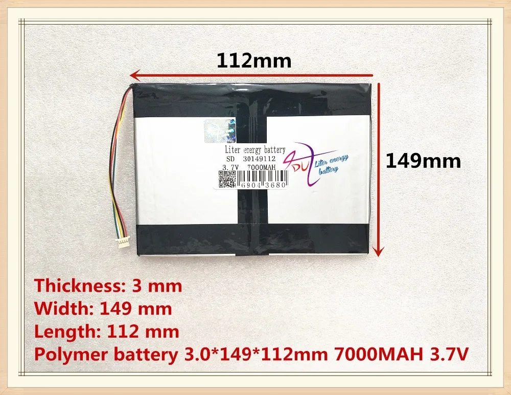 5 ด้าย 30149112   แบตเตอรี่แท็บเล็ตแบบชาร์จไฟโพลิเมอร์ 3.7V 7000MAH