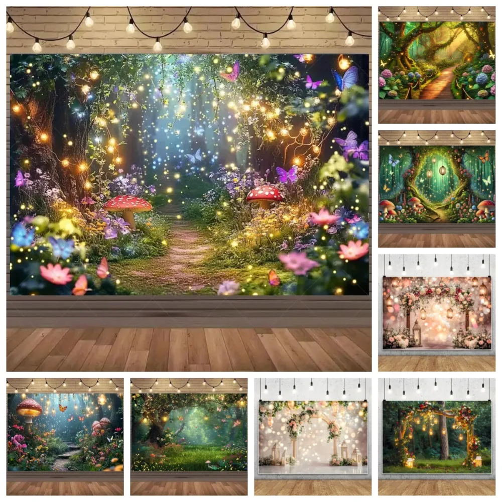 

Fantasy Wonderland Fairy Tale Forest Theme Photography Backdrop, Children's Adult Birthday Party Decoration Photography Backdrop