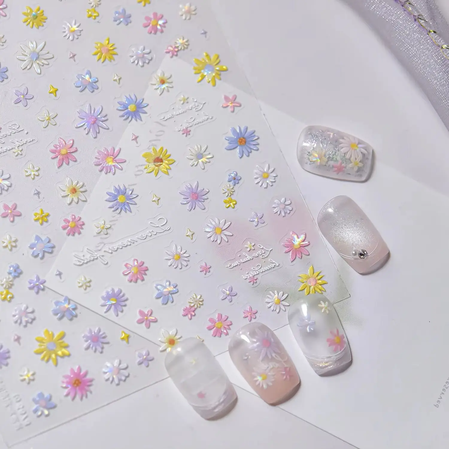 1PCS Thin Small Flower Nail Stickers Elegant Floral Cursive Word Nail Art Ornaments Wedding Garden Party Theme Natural Stickers
