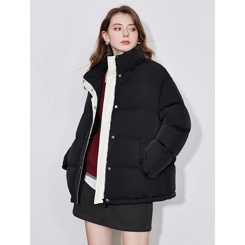 TOYOUTH Women Down Jacket 2024 Winter New 90% White Duck Down Fur Collar Hooded Warm Jacket Coat