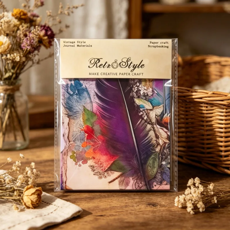 Vintage Feather Floral Old Script Clock Magnifying Glass Printed Junk Journal Paper DIY Scrapbooking Collage Cardmaking Album