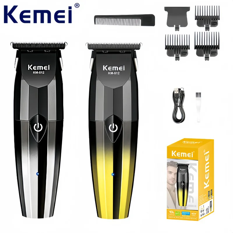 

Kemei KM-512 Профессиональная беспроводная машинка для стрижки волос — триммер для укладки волос салонного уровня, мужская электрическая машинка для стрижки волос с перезаряжаемой USB