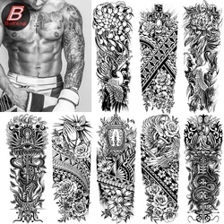 New Full Arm Waterproof Tattoo Stickers Black Large Size Flower Arm Temporary Fake Tattoo Stickers for Men and Women Body Art