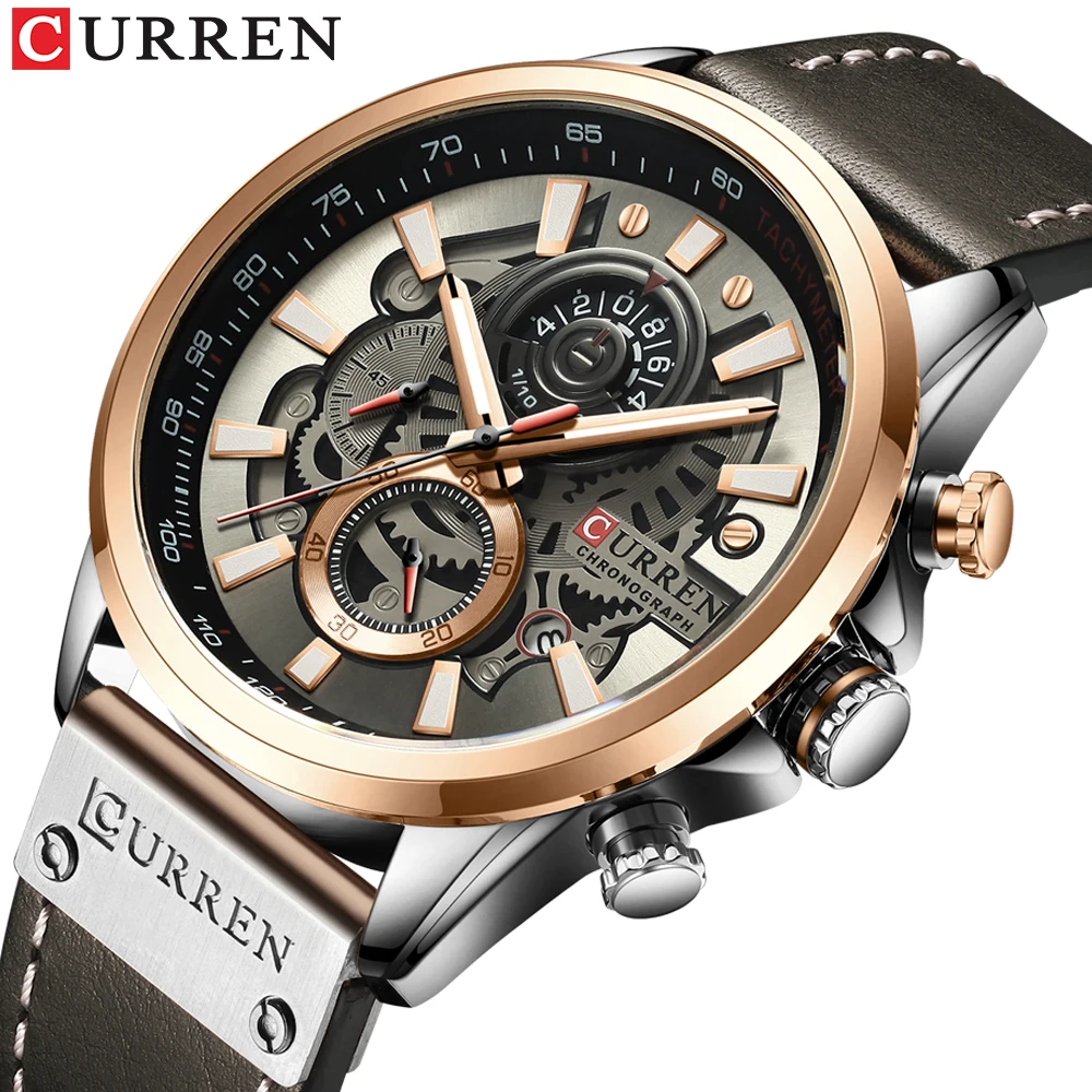 Curren relógio para homens marca superior luxo pulseira de couro quartzo relógio de pulso à prova dwaterproof água moda casual esportes relógio data negócios