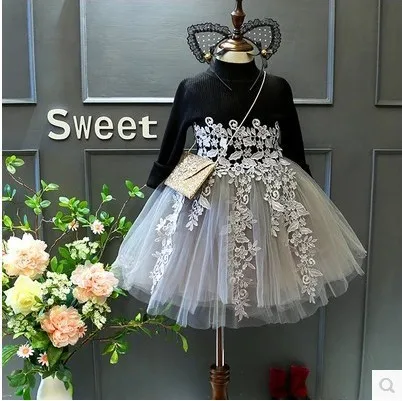 

2025 New Spring and Autumn Girls' Long Sleeved Dress Sweet Mesh Splicing Princess Dress for Girls