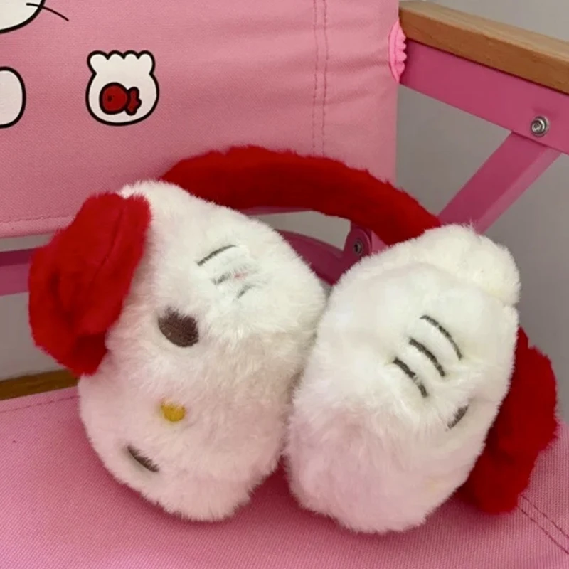 Cute Hello Kitty Soft Plush Warmer Earmuff Pink Kt Cat Cute Earflap Winter Outdoor Cold Protection Ear-Muffs Ear Cover Girl Gift