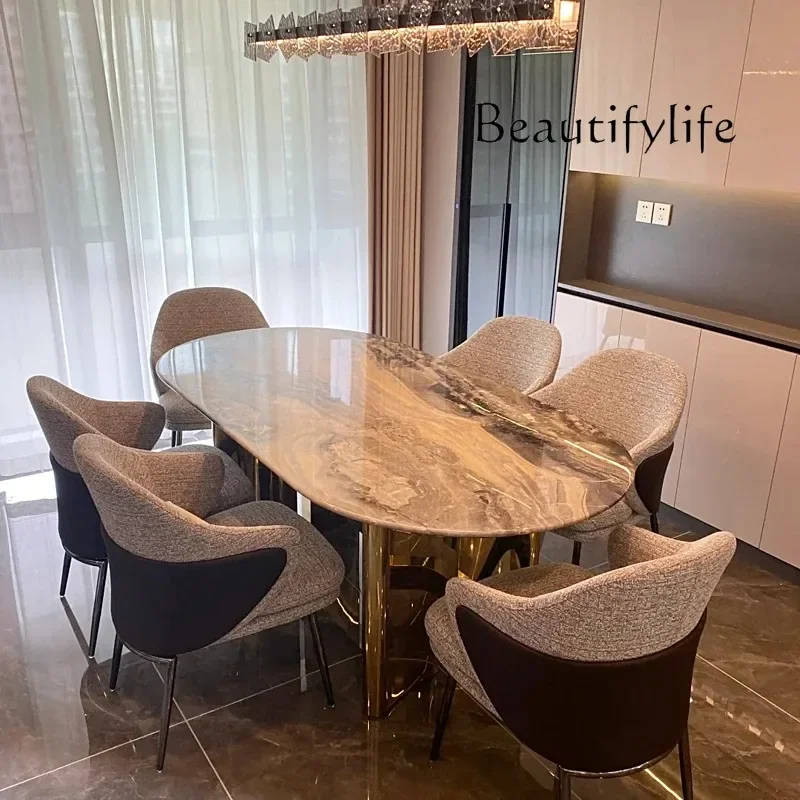 

Light luxury marble dining table and chair combination Household dining rectangular table new Modern simple