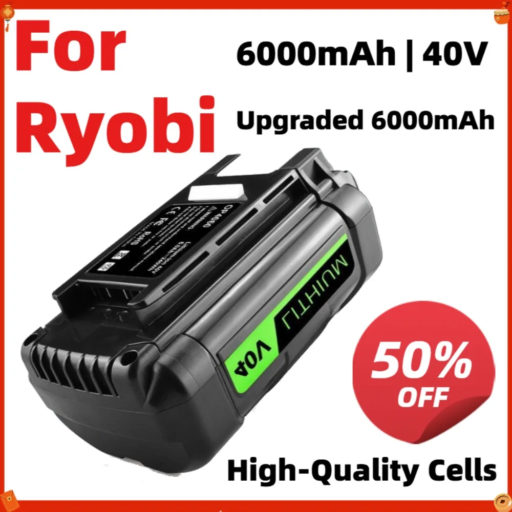 6000mAh 40V Battery for Ryobi OP4040 OP4050A OP4060A Replacement Lithium Ion for Lawn Trimmer Mower Power Tool