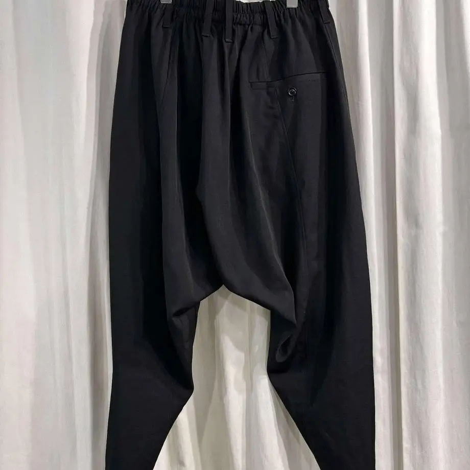 TOP-YAMAMOTO ® Old Man Style Casual Pants Men's Black Elastic-Waist Loose-Fitting Long Pants