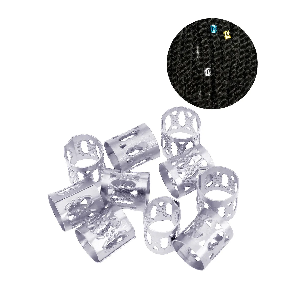 10Pcs Aluminum Alloy Dreadlock Rings Hair Cuffs 8mm Diameter 10mm Length Easy Open Close for Braids Dreadlocks Hair Beads