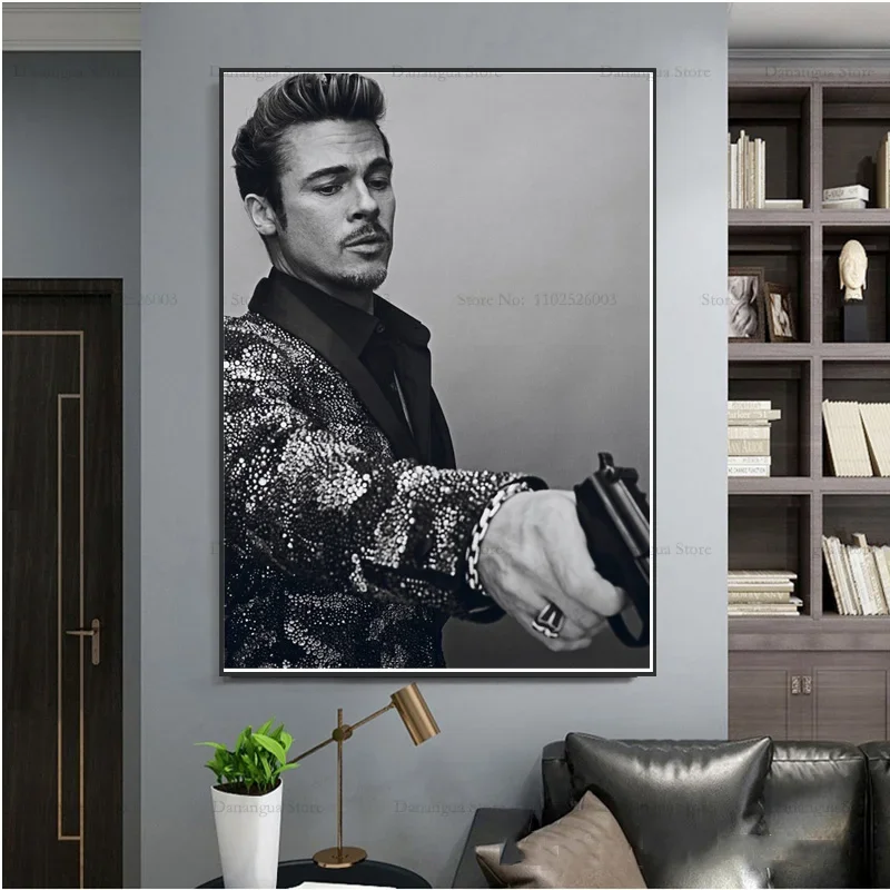 Hot Fight Club Movie Actor Brad Pitt Portrait Poster And Prints Wall Art Canvas Oil Painting Picture Photo Gift Room Home Decor