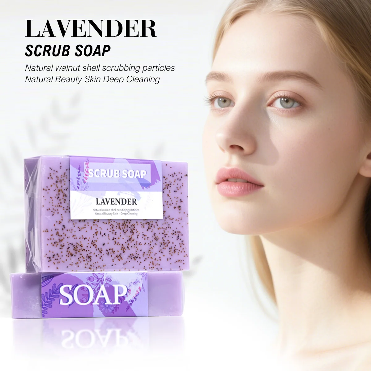 

M+Provence Lavender Essential Oil Handmade Soap Deep Cleaning Scrub Soap Walnut Shell Particle Physical Exfoliating Soap