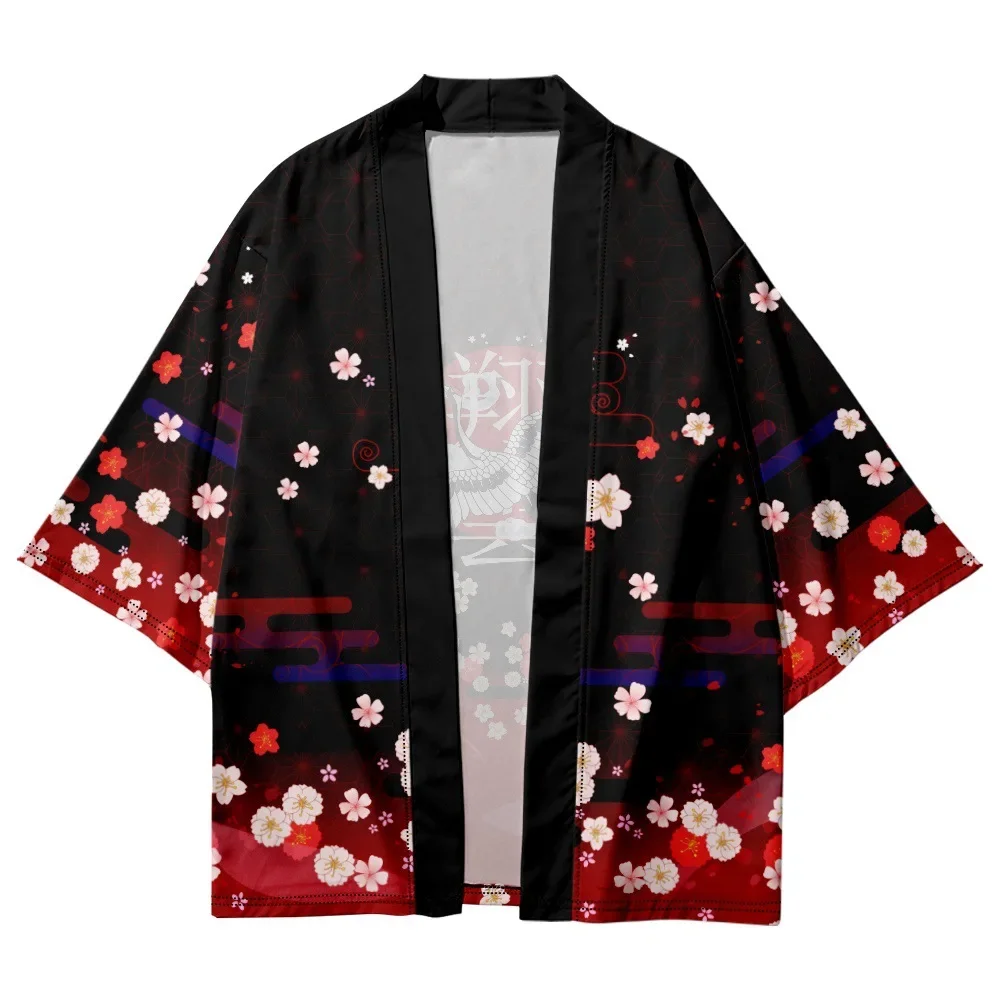 Kraanvogel Bloem Bedrukt Kimono Vrouwen Heren Shirt Haori Mode Traditionele Kleding Zomer Strand Vest Oversized Tops