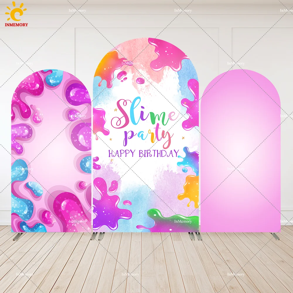 Slime Party Decoration Girls Birthday Party Arch Backdrop Cover Corloful Splatter theme Baby Shower Arched Wall Banner 2-Sided