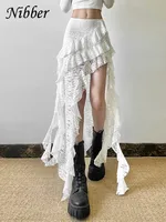 Nibber Tassels Women Skirts Irregular Hem Multi-Layered Ruffles Lace Patchwork Sweet Summer Trend Daily Skinny Versatile Bottoms - Image 5