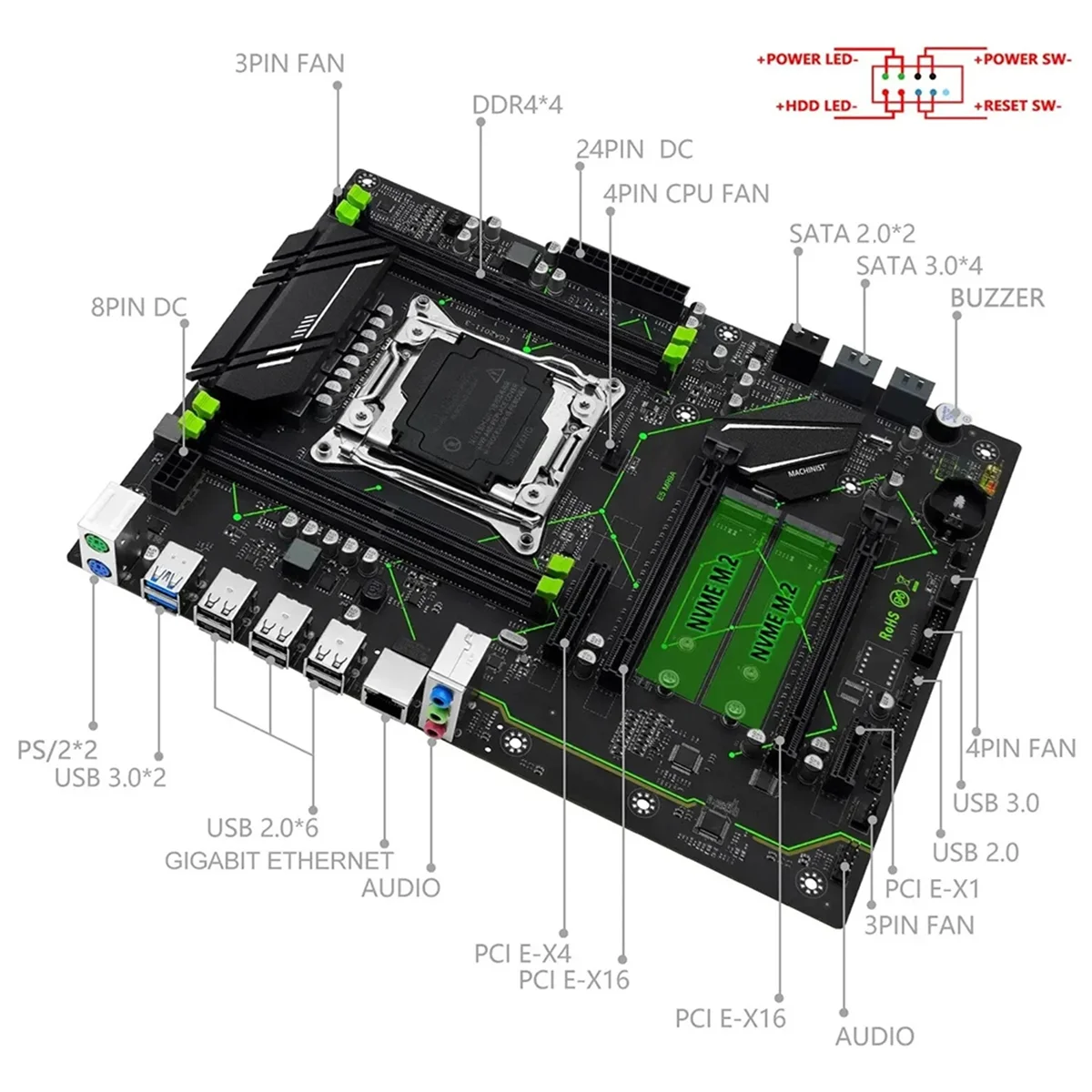 

E5 MR9A V1.0 X99 Motherboard Support LGA 2011-3 Xeon E5 V3 V4 CPU
