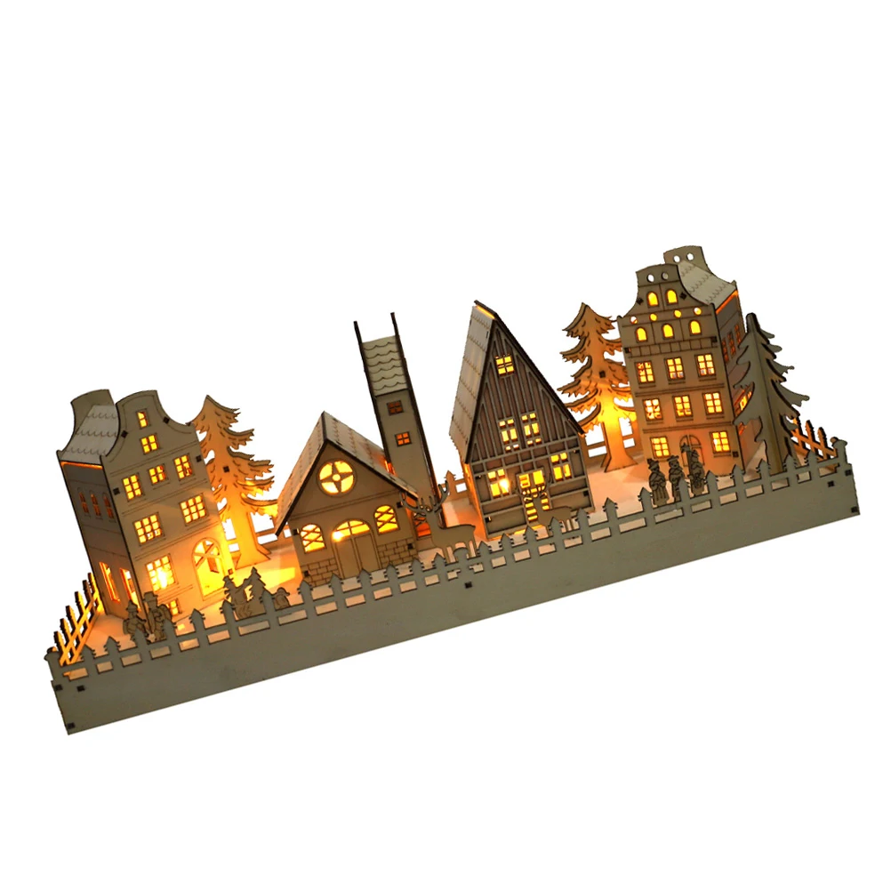 

Wooden Christmas Tree nament LED Copper Wire Xmas Decor Glowing House Adornment Tabletop Gift Soft Lighting Festive Party Vibe