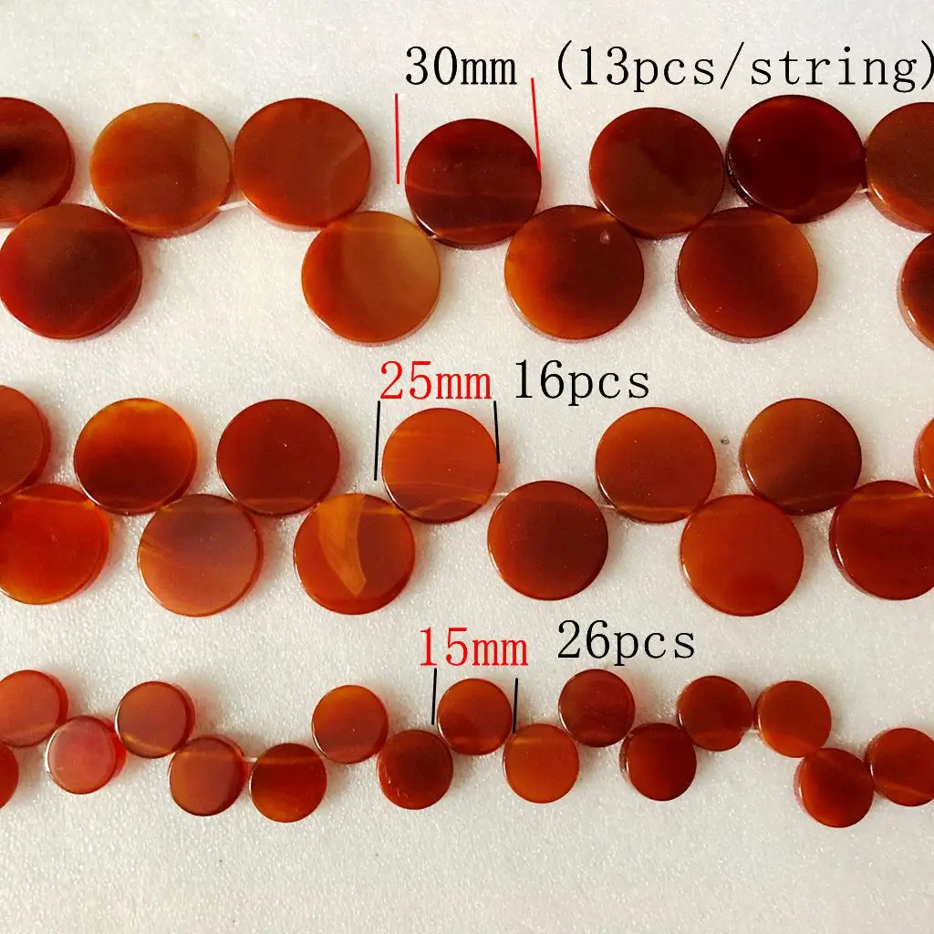 PANGEM-Wholesale Natural Red Agate Carnelian Beads 15mm 25mm 30mm Round Coin Gemstone Loose Beads For Jewelry,13