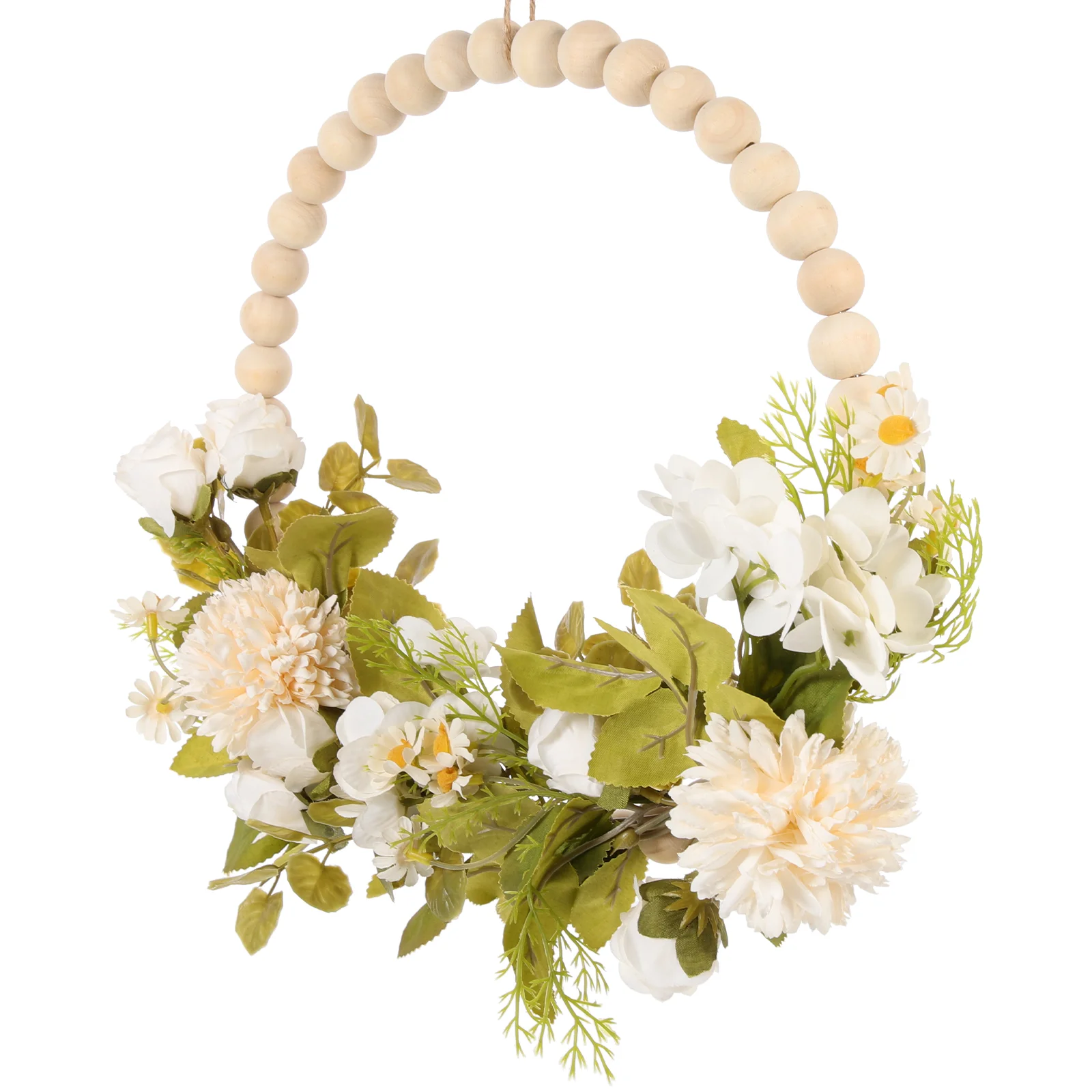 Guirxiété de Perles en Faux Bois, Couronne de Pâques, Décor Mural, Accessoire de Mariage, Rose en Bois, Pendentif de Ferme, Décor de Porte Blanche, Fleur