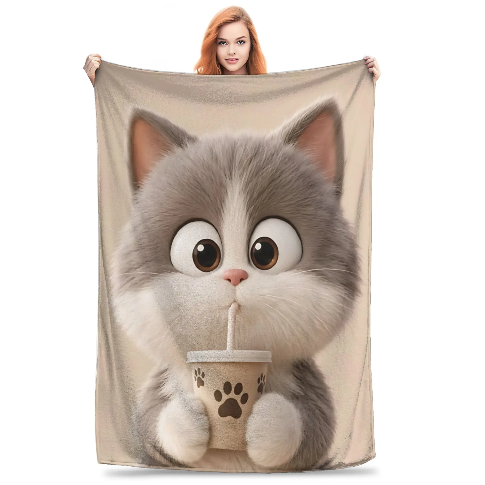 1PC British Shorthair Cat  Winter Blankets for Adults Bedding Home Interior Sofa Knee Black Friday Deals