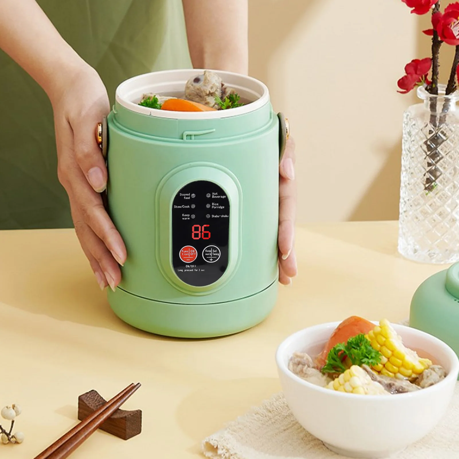 وعاء كهربائي محمول مدمج للسفر متعدد الوظائف سخان غلاية الماء الساخن كوب تسخين وعاء الحساء