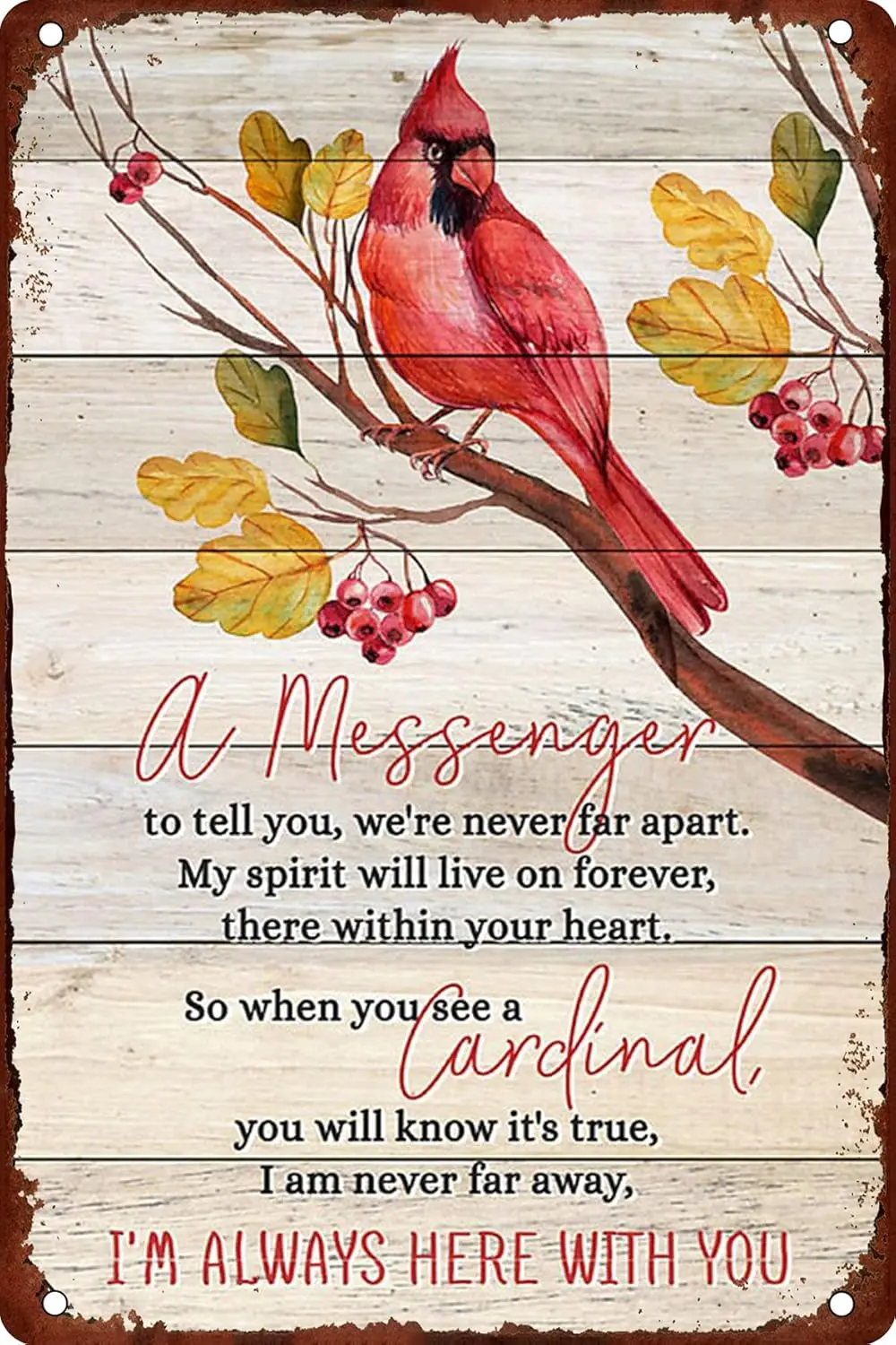 Im Always Here with You Cardinal Vintage Tin Metal Signs Home Retro Style 8×12  Art Wall Decor