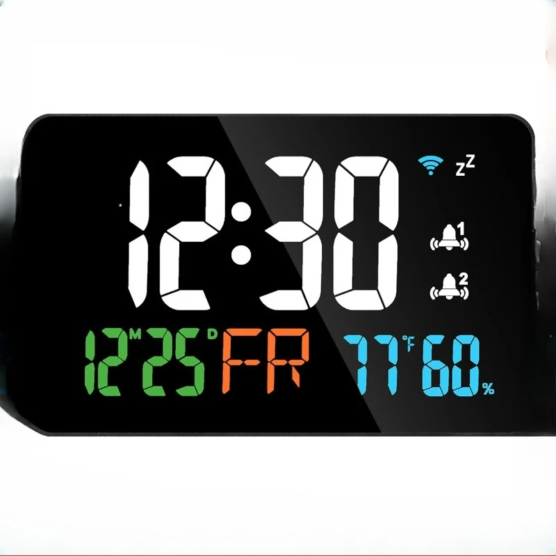 

WiFi Digital LED Display Desktop Clock Calendar Intelligent Thermometer Hygrometer Support WIFI Auto-Calibration