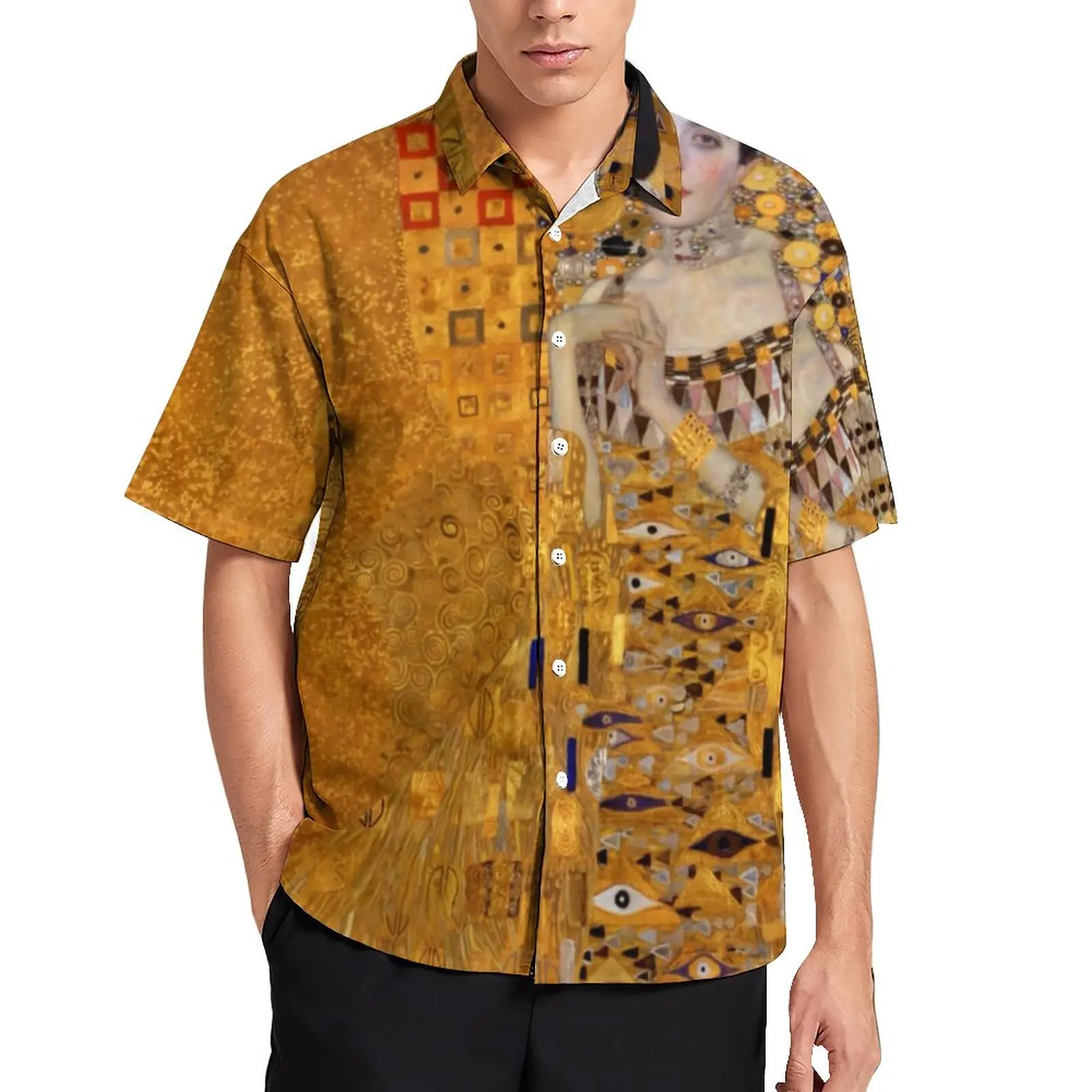 

Gustav Klimt Portrait Vacation Shirt Vintage Print Hawaiian Casual Shirts Male Harajuku Blouses Short Sleeve Pattern Clothing