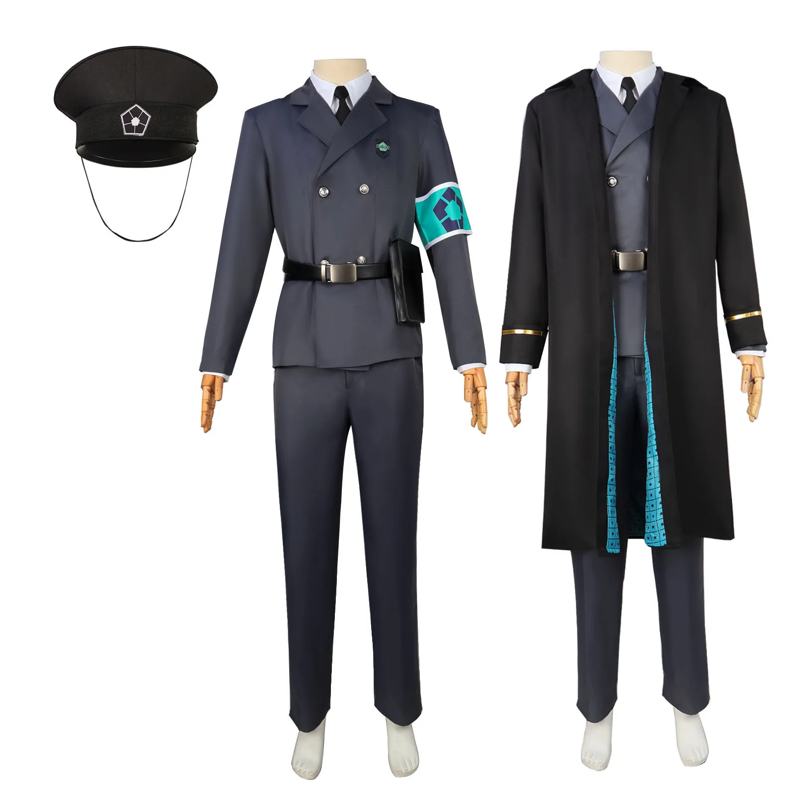 Cosplay de uniforme de prisión azul, disfraz de personaje de anime de una guardia en "Jikuu Sentai Gekiranger"