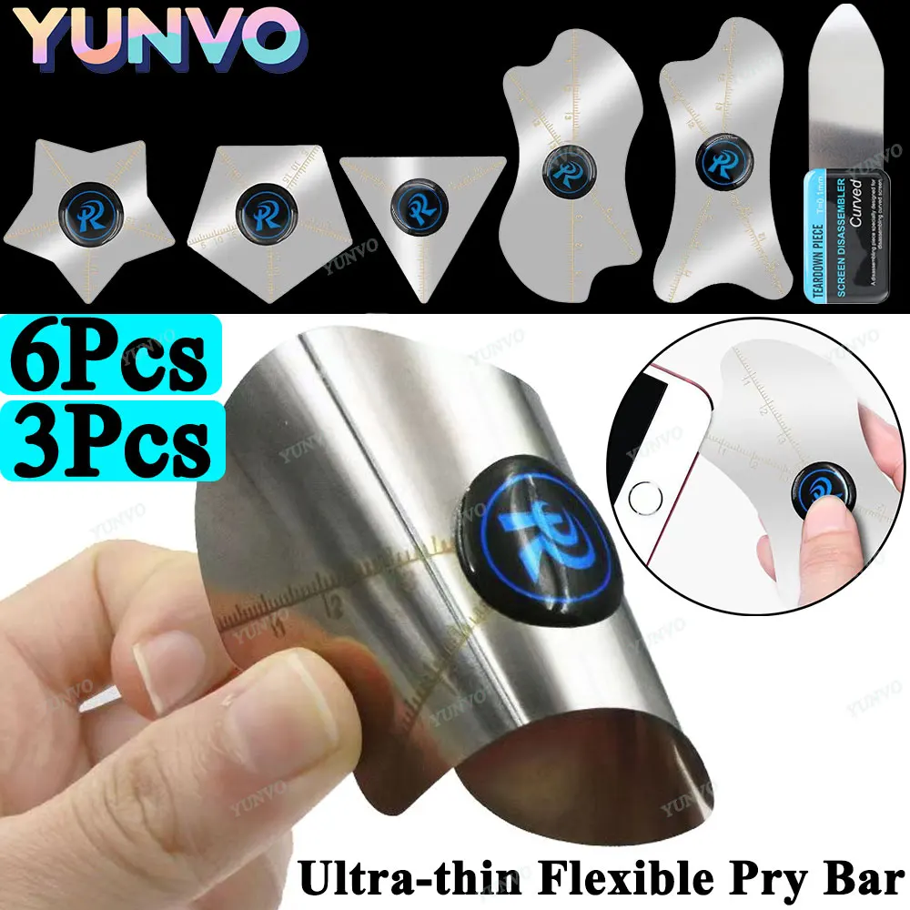 6Pcs 3Pcs 0.1mm Ultra-thin Flexible Stainless Ssteel Pry Bar Crowbar Removal Card Suitable For iPhone Mobile Phone Repair Tools