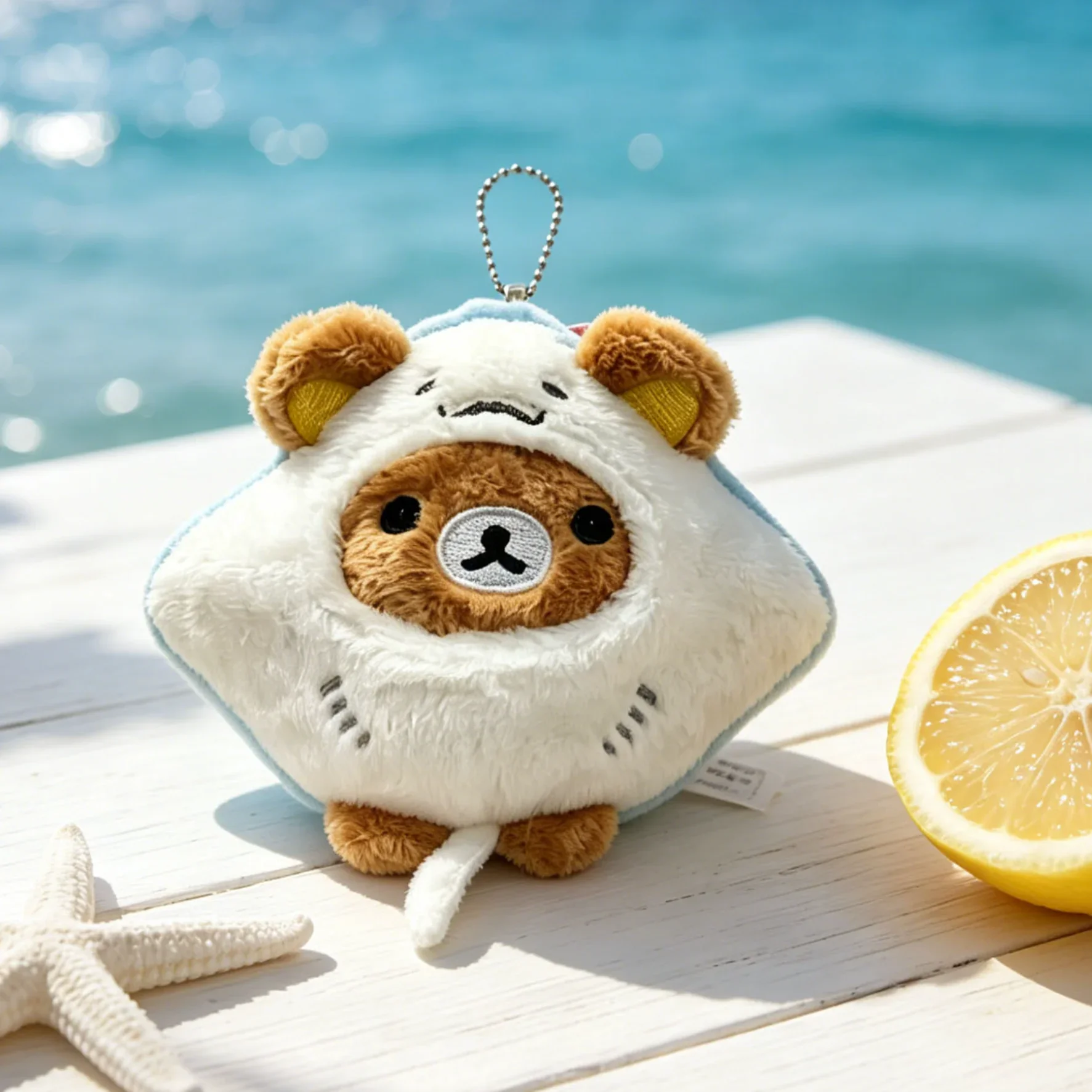 Devil Fish Plush Keychain Rilakkuma Mini Bear Soft Doll Bag Charm Anime Hanging Cute Cartoon Stuffed Toy Festival Gift Pendant