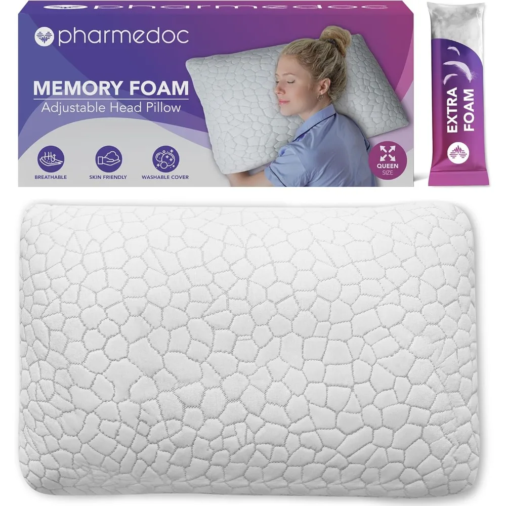 

Adjustable memory foam mattress pillow - ideal for side sleepers - rectangular - neck support, relieves pain