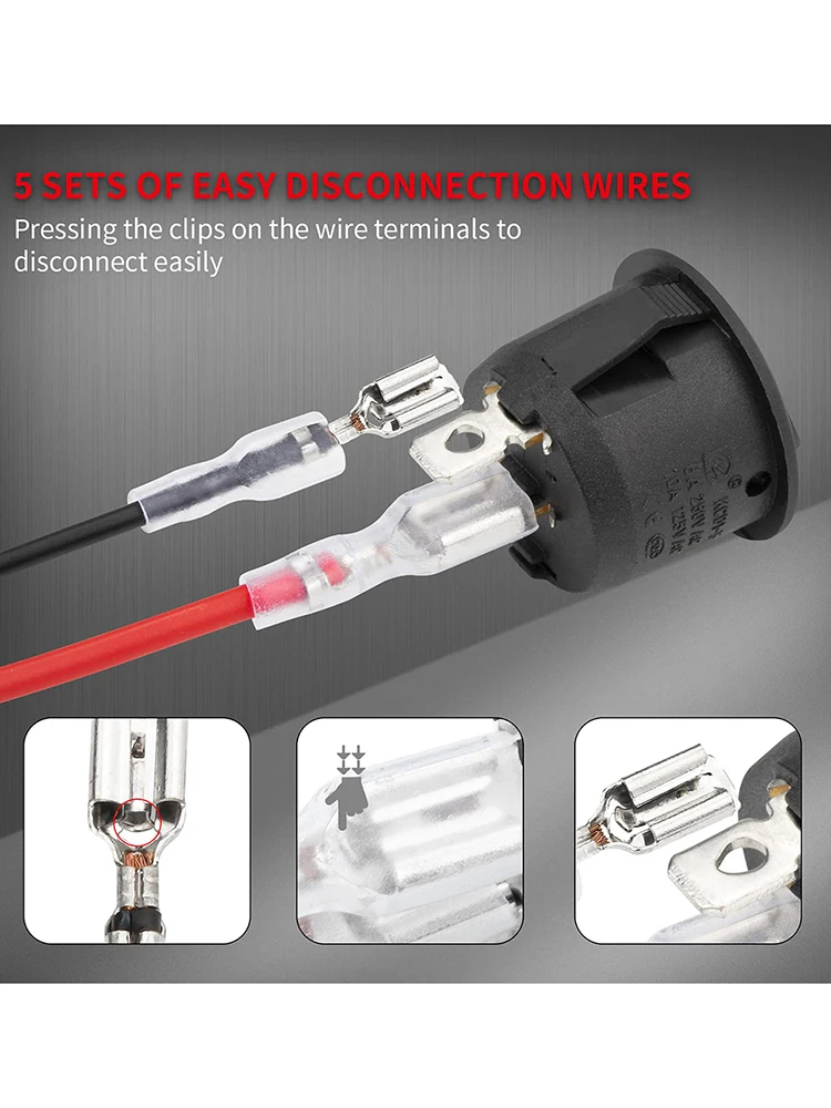 5pcs Round Rocker Switch Toggle Switch for Car Automotive RV 2 Pin Switch Wired