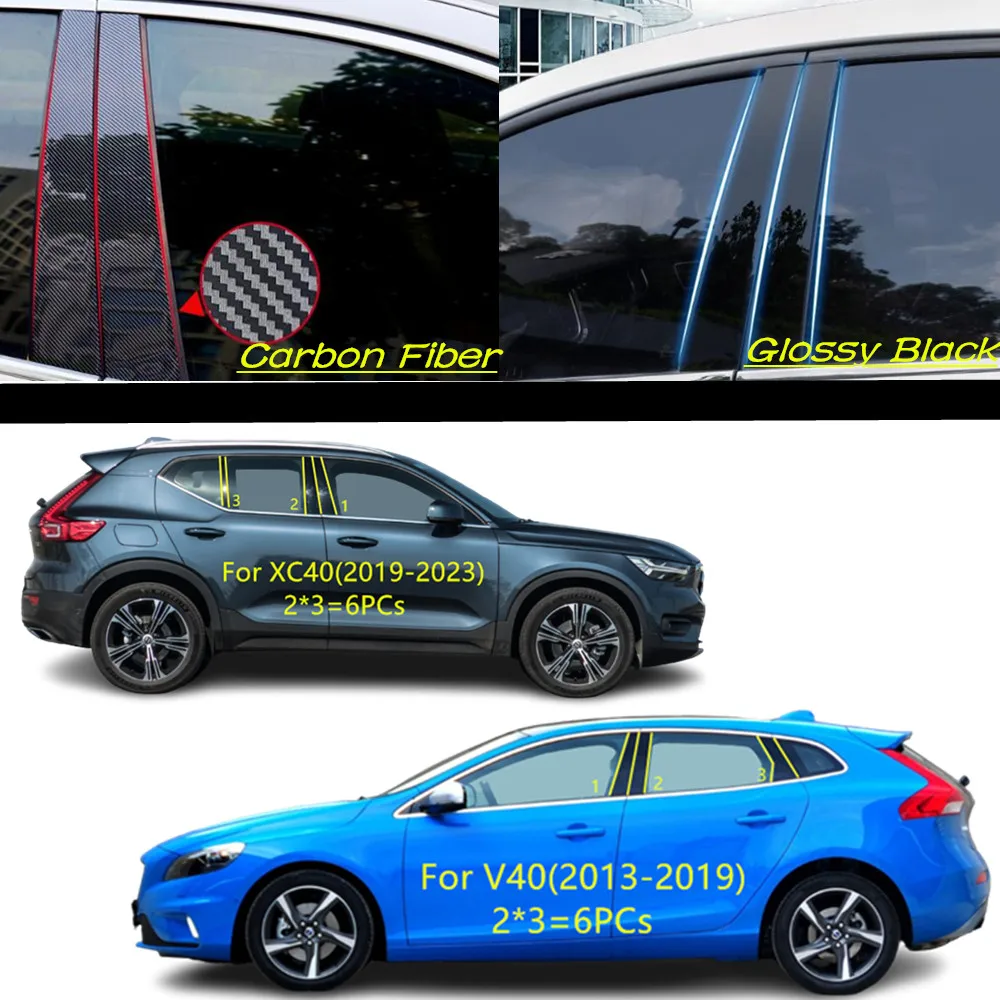 Car PC Material Pillar Post Cover Door Trim Window Molding Sticker Plate Accessories For VOLVO XC40(2018-2023)/V40(2013-2019)